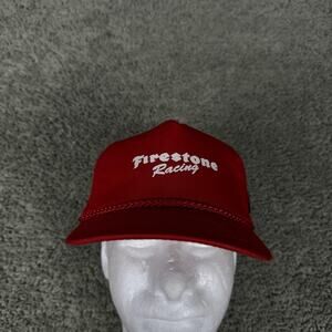 VTG Firestone Racing Hat Cap Snap Back Mens OS Red Rope W/ Cornwell Tools PIN